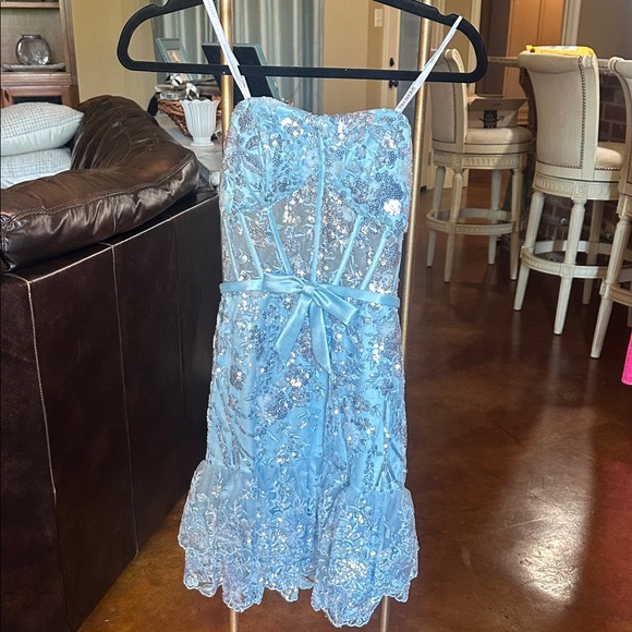 Charming Blue Sequin Kids Dress